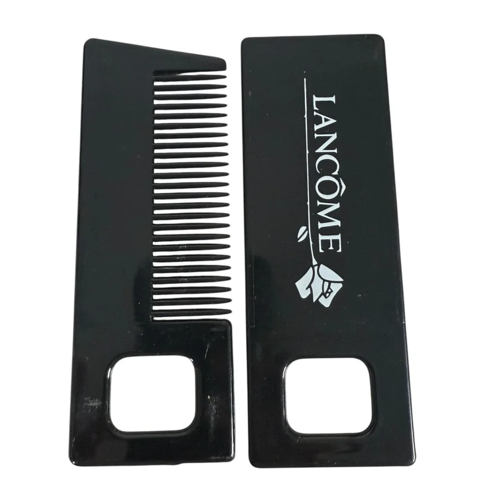 Vintage 90s Lancôme Makeup Mirror & Hair Comb Black‎ Luxury Beauty Accessory